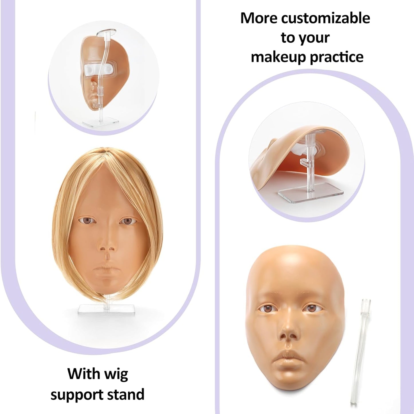 Makeup Practice Face, 2024 Upgrade 5D Makeup Mannequin Face Reusable Silicone Makeup Practice Face Board with Bracket, Come with Makeup remover & Concealer 3 Color & Makeup Bag Brown