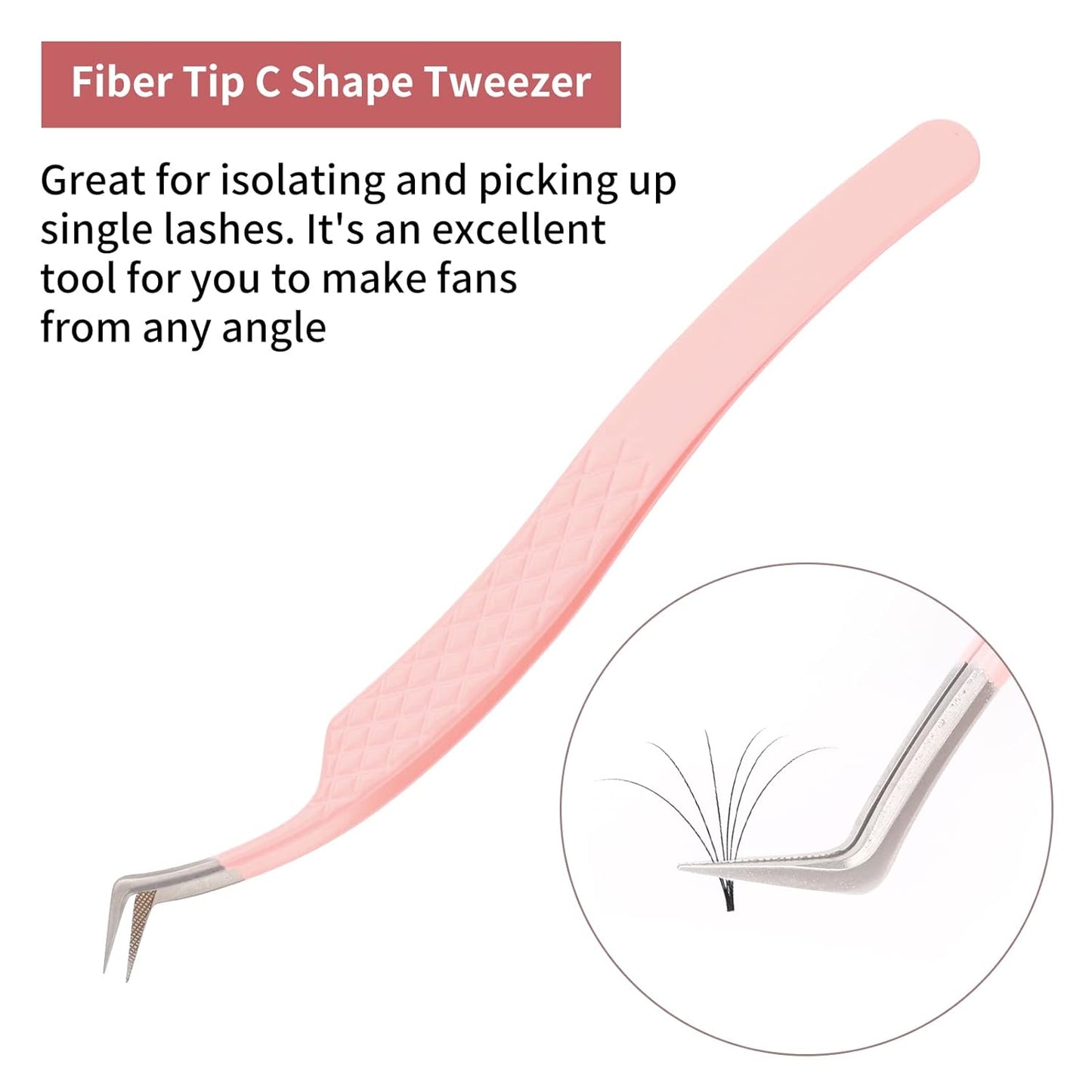 Eyelash Tweezers for Extensions Fiber Tip Lash Tweezers Professional Lash Extension Tweezers for Volume Fans &isolation & Pick up Single Lashes Volume Lash Tweezers Pink