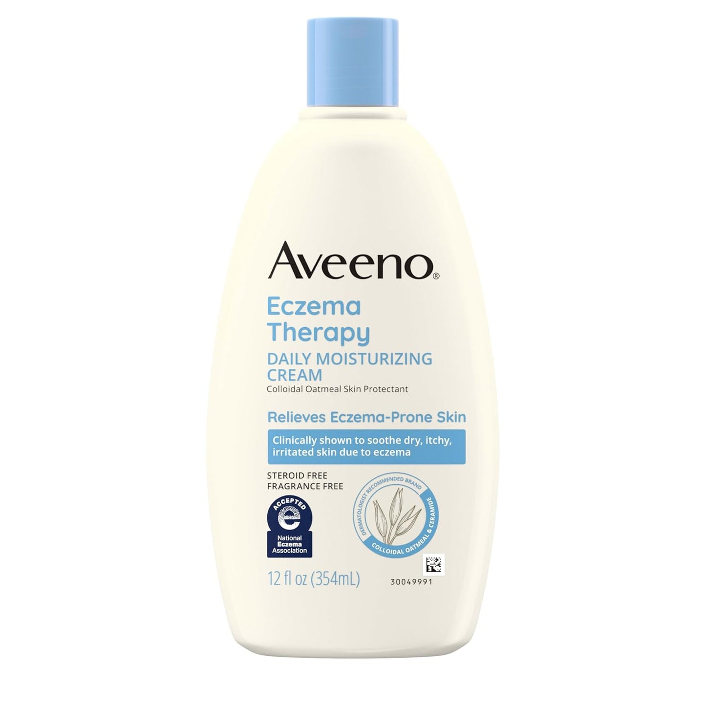 Aveeno Eczema Therapy Daily Moisturizing Body Cream for Sensitive Skin, Soothing Eczema Relief Cream, Colloidal Oatmeal & Ceramide for Dry & Itchy Skin, Steroid- & Fragrance-Free, 12 oz