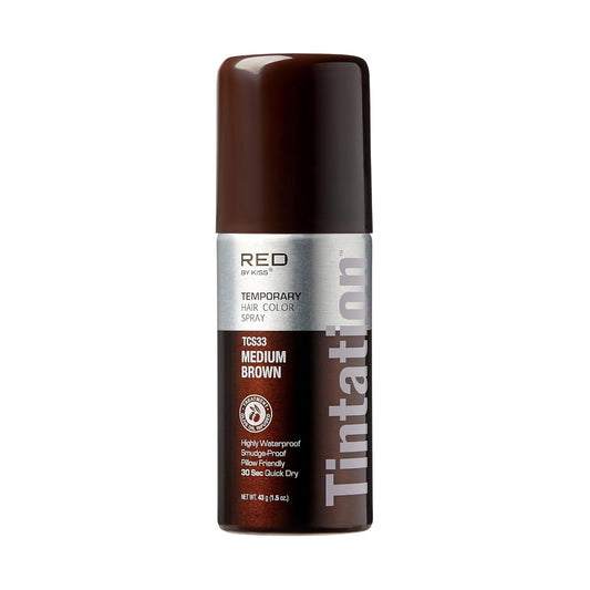 RED by Kiss 1.5OZ. Tintation Temporary Hair Color Spray, Instant Gray Root Cover Up, Water-Resistant, Smudge-Proof, Hairline & Barber Touch-Up, Quick Dry, Travel Size Spray (Medium Brown)