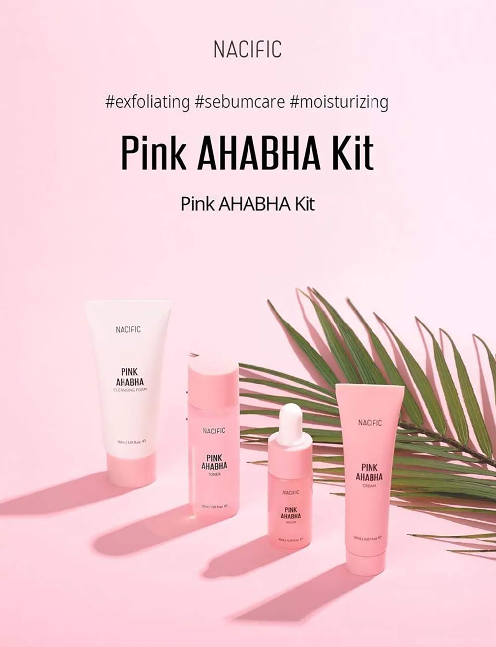 Nacific Pink AHA BHA Kit (Cleansing Foam, Toner, Serum, Cream) Travel Size Skin Care Set