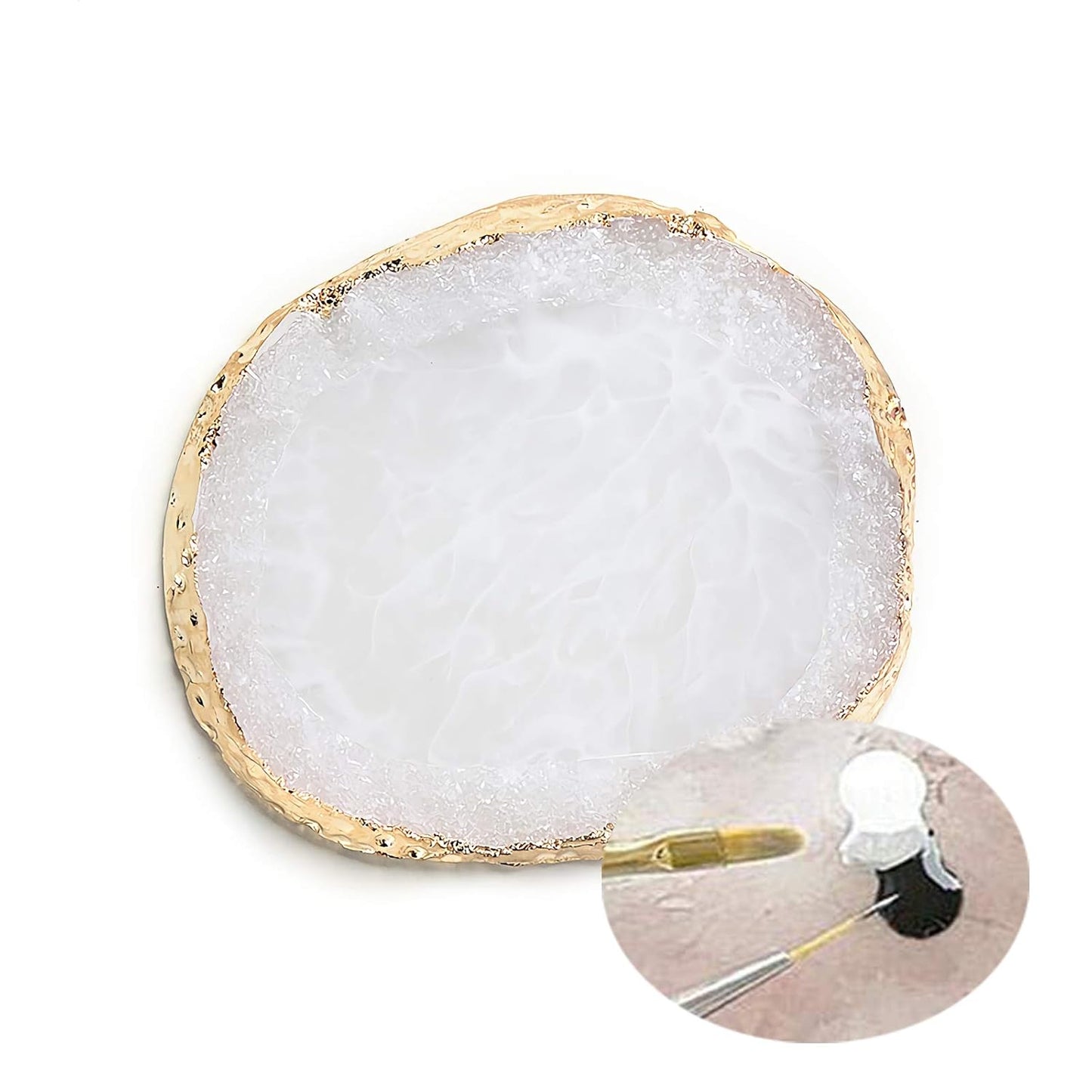 MISUD Resin Nail Art Palette, Nail Polish Drawing Color Dish Golden Edge Resin Stone Paint Drawing Color Dish Manicure Nail DIY Tool (White)