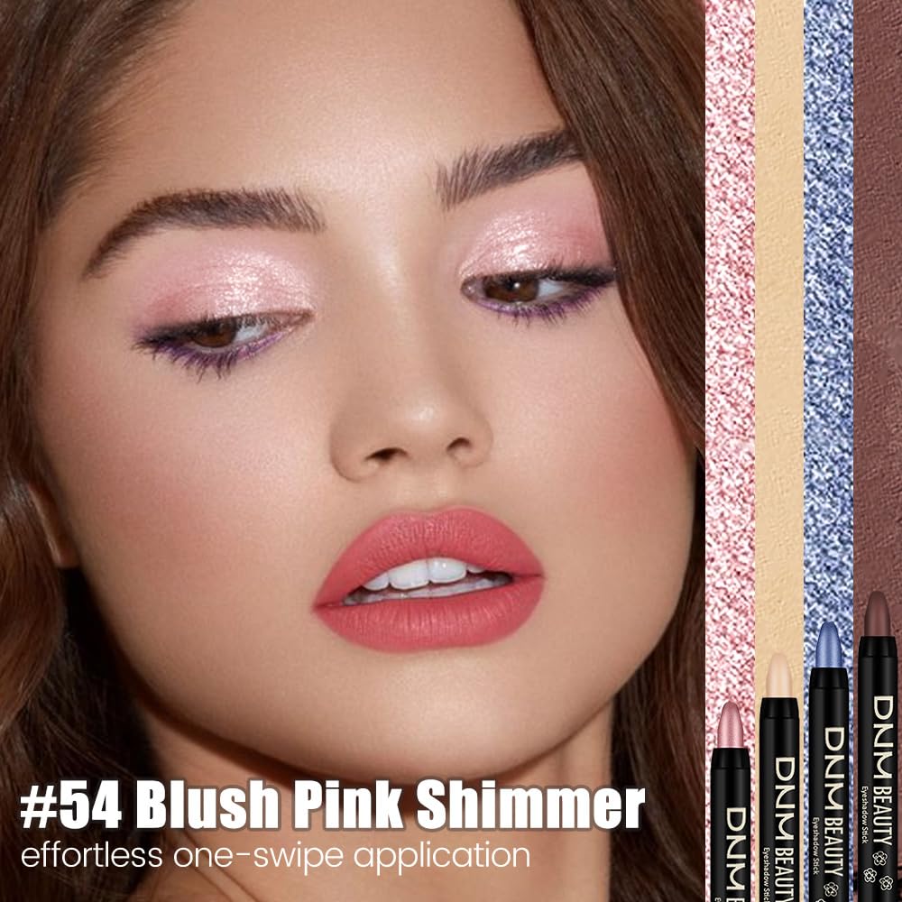 Light Pink Shimmer Cream Eye Shadow Stick Makeup for Women, Pink Shimmer Eyeliner Pencil Eyeshadow Brightener Stick for Eyes, Waterproof Eyeshadow Applicator Blendable, sombras para ojos 54#