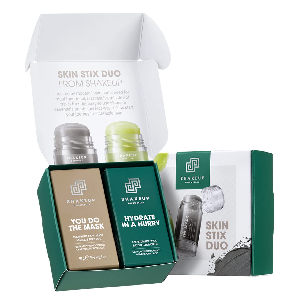 Shakeup - Skin Stix Duo, Mens Skincare Gift Set, Moisturiser Stick + Charcoal Mask Stick, Hydrates and Nourishes Skin, 2 x 35gr