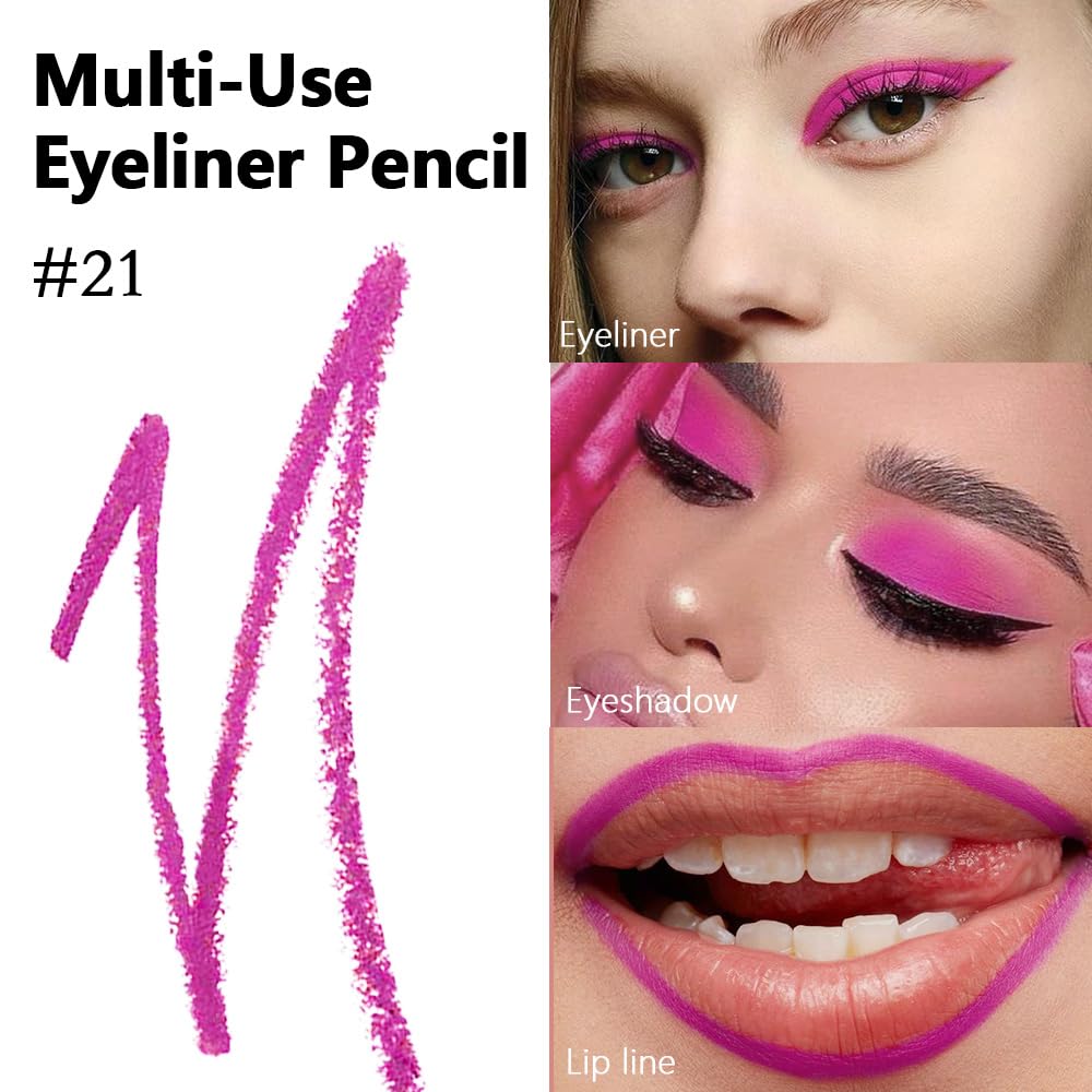 evpct Rose Eyeliner Pencils for Eyes, Rose Hot Pink Red Colored Eye Liner Pencil Pen Makeup Waterproof Smudge Proof, Colored Gel Waterline Eyeliner Liquid, Face Eye Paint Stick Halloween Makeup 21