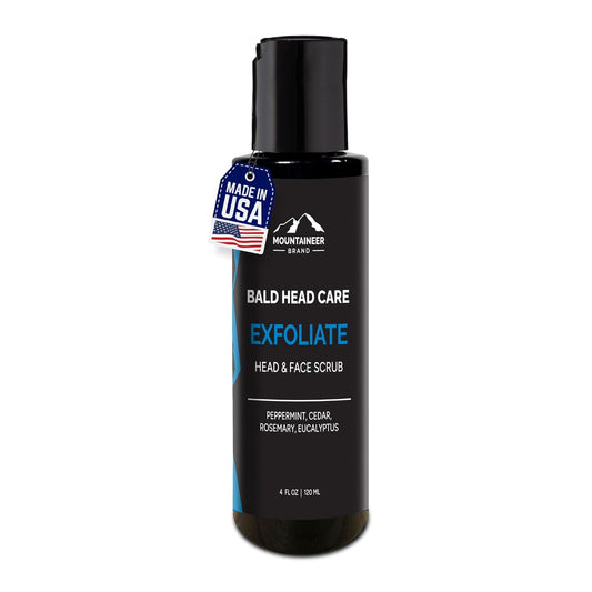 Mountaineer Brand Bald Head Care For Men | Exfoliate Head/Face Scrub | All Natural Exfoliating Scalp | Daily Grooming Head and Face Care Wash for Sensitive Skin | Refreshing Natural Scent 4oz