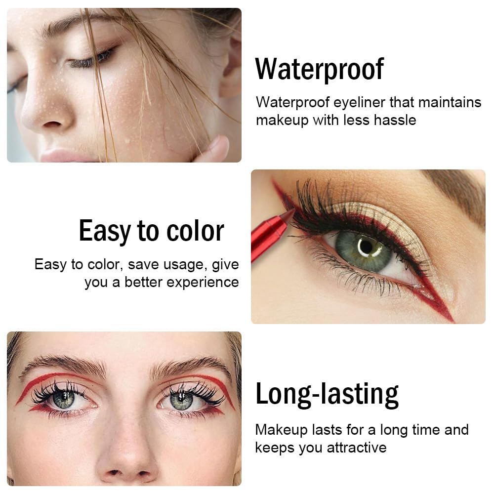 evpct Brick Red Eyeliner Pencils for Eyes, Brick Red Colored Eye Liner Pencil Makeup Waterproof Smudge Proof, Colored Gel Waterline Eyeliner Liquid, Face Eye Paint Stick Halloween Makeup 14