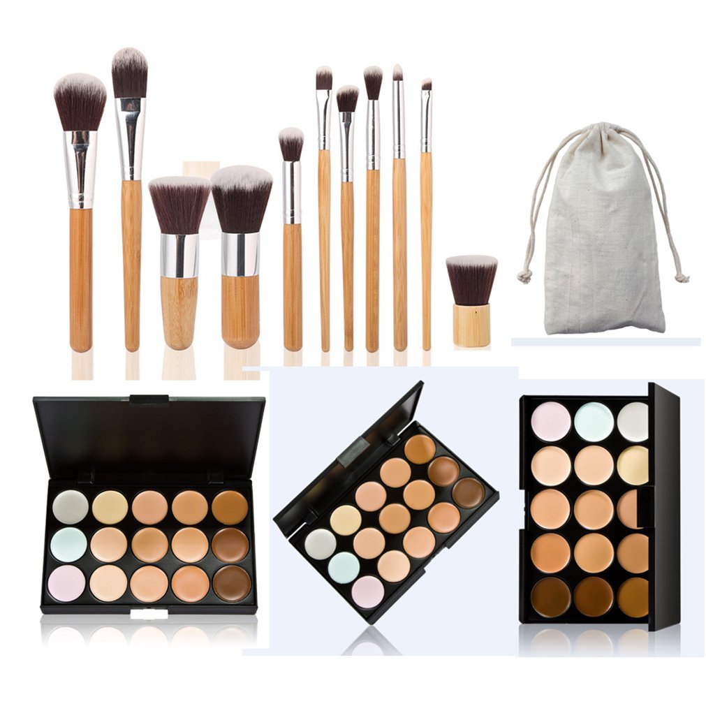 15 Colour Makeup Contour Palette-Cream Concealer Kit,Blemish Face Contouring Highlighter Palette,Professional Base Foundation Beauty Make up Cream+11pcs Makeup Brushs