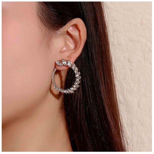 Vintage Rhinestone Hoop Earrings Gold Round Circle Studs Earrings Bright Crystal Earrings Bling Wedding Earrings Jewelry for Women and Girls