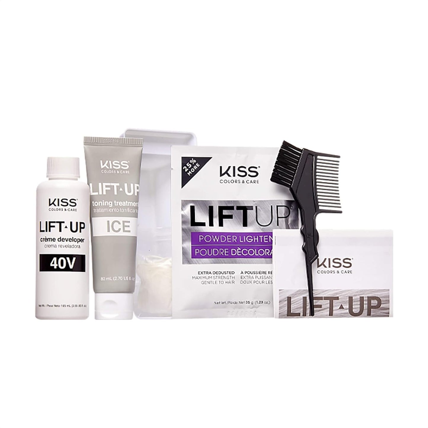 KISS Lift Up Complete Hair Bleach Kit with Revitalizing Plex Serum to Protect from Damage, Maximum Strength to Lighten Dark or Resistant Hair, Complete DIY 6-Pc Kit