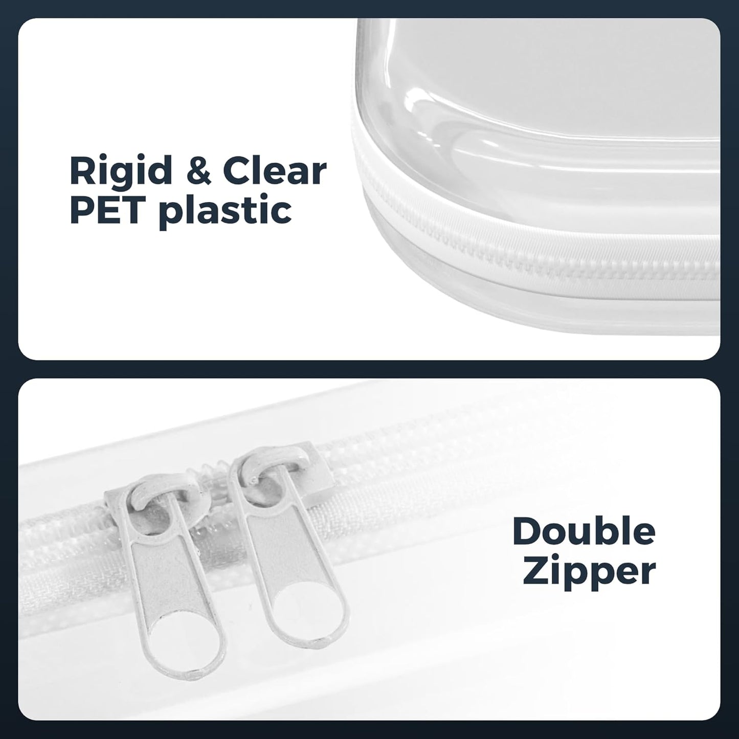 Extra Durable Mini Clear Hard Shell Zipper Case 6 Pack, 2x 12" Large, 2x 8" Medium, 2x 5" Small, Clear Travel Makeup Case, Hard Plastic Toiletry & Cosmetic Bag, Zippered Make Up Organizer Pouch