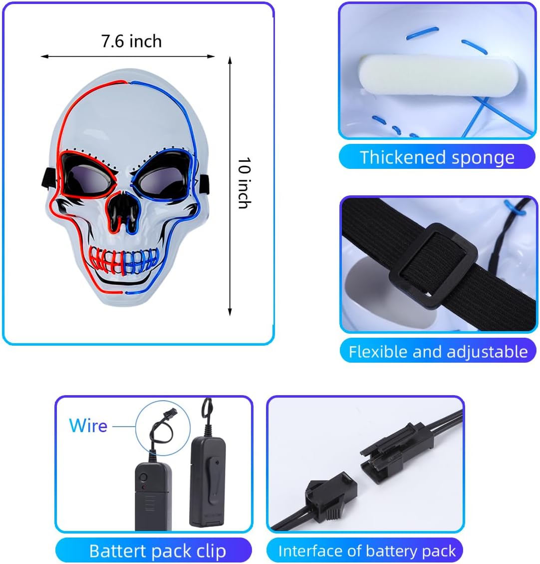 OceanWings Halloween Mask LED Light up Costumes Scary Mask for Party Supplies Favor