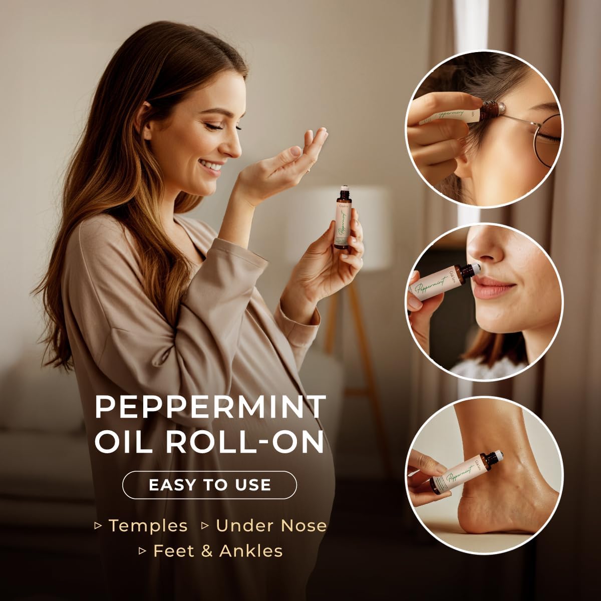 Gya Labs Peppermint Essential Oil Roll On - Natural Queasiness Soother for Pregnant Women, 100% Pure Natural Peppermint Oil Roller for Motion Relief, Head Cooling, Pregnancy Must Haves (0.34 Fl Oz)