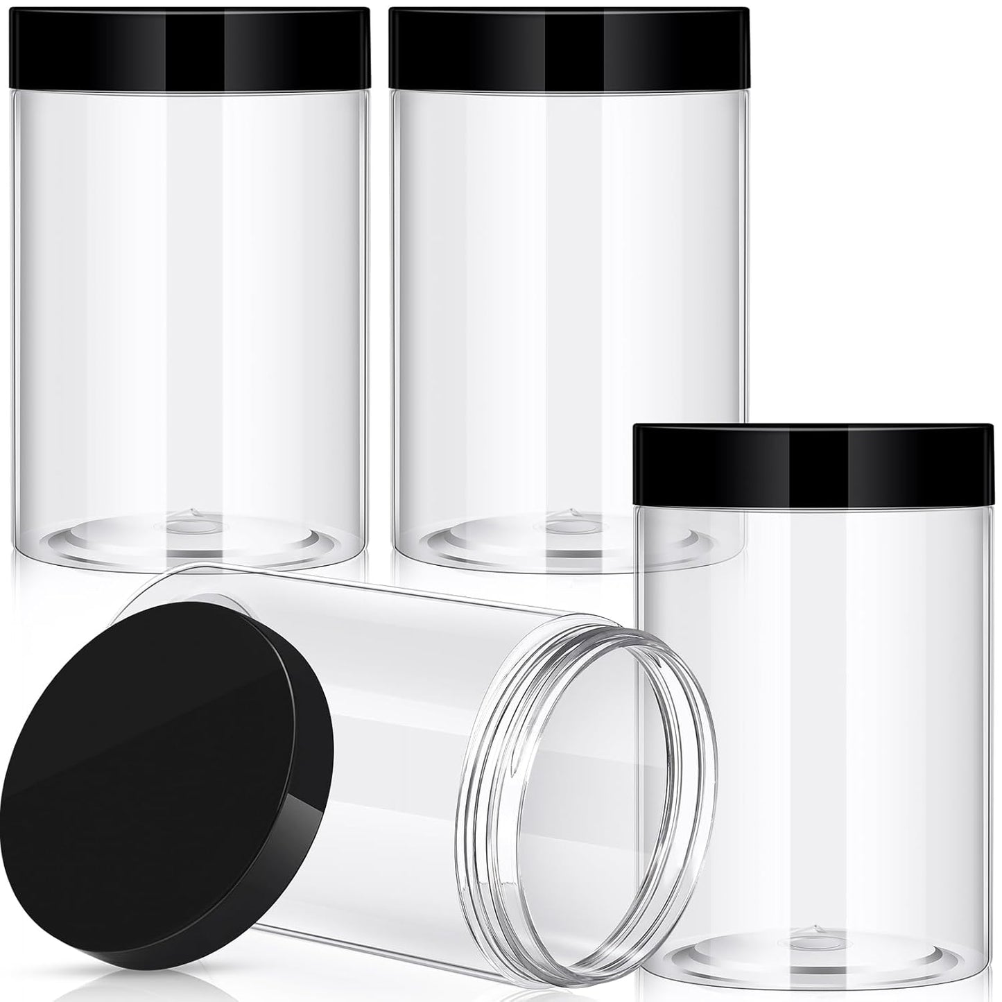 Patelai 4 Pieces Round Wide-mouth Leak Proof Plastic Container Jars with Lids for Travel Storage Makeup Beauty Products Face Creams Oils Salves Ointments DIY Making(27 Ounce,Black)