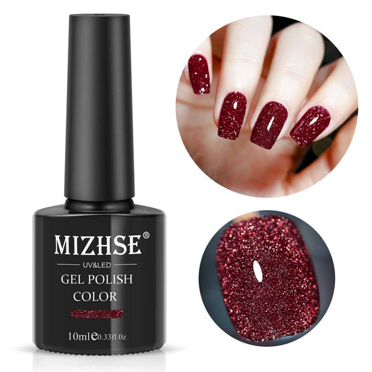 MIZHSE Diamond Gel Nail Polish, Reflective Glitter Red Gel Polish, Christmas Sparkly Shiny Nail Art Varnish Manicure Kit, Soak Off Nail Art for Beginners DIY at Home