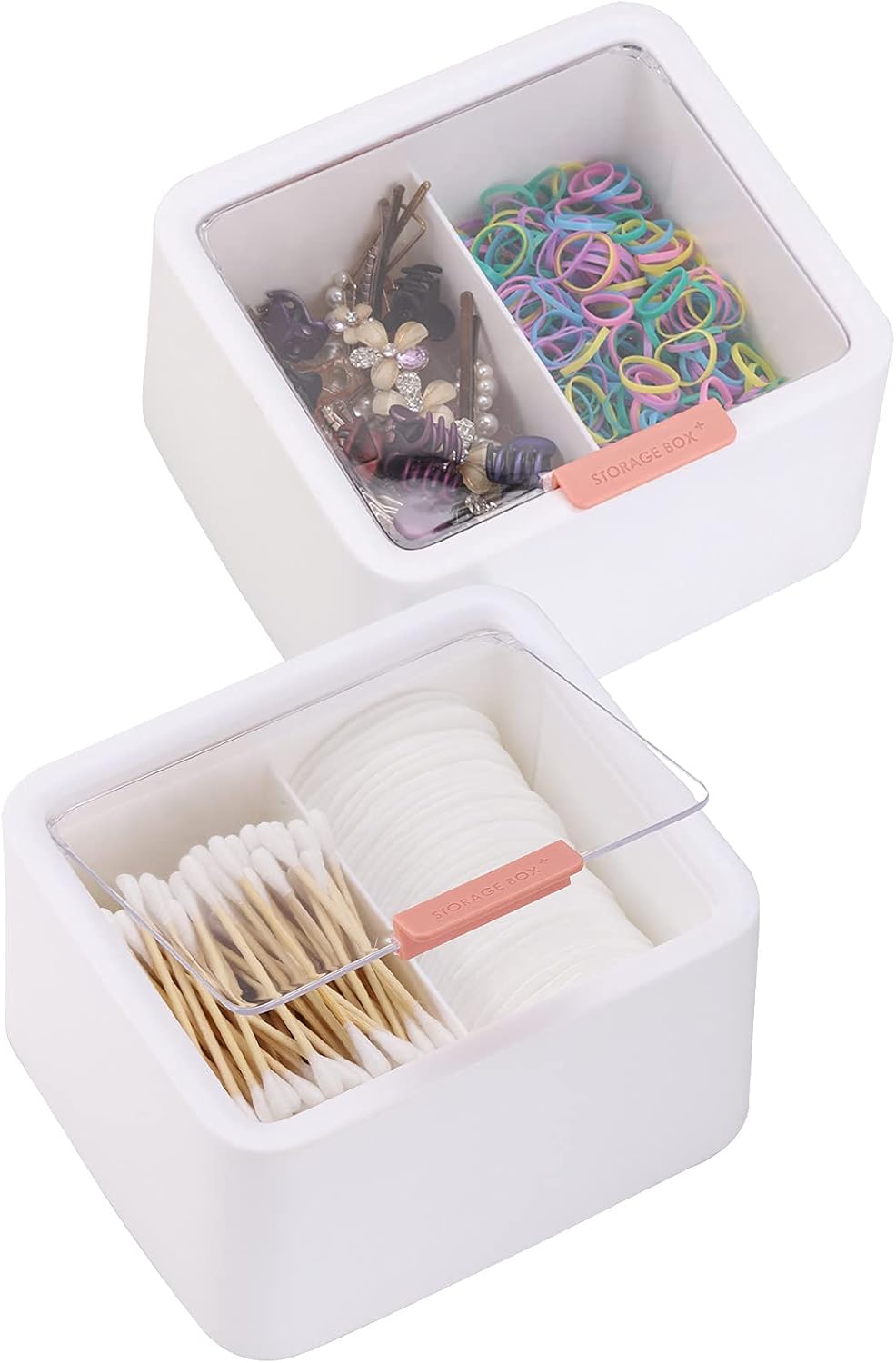 Tecbeauty 2pcs Qtips Holder - Large Cotton Swabs Dispenser, Bathroom Canisters, Storage Container, Hinged Lids, White