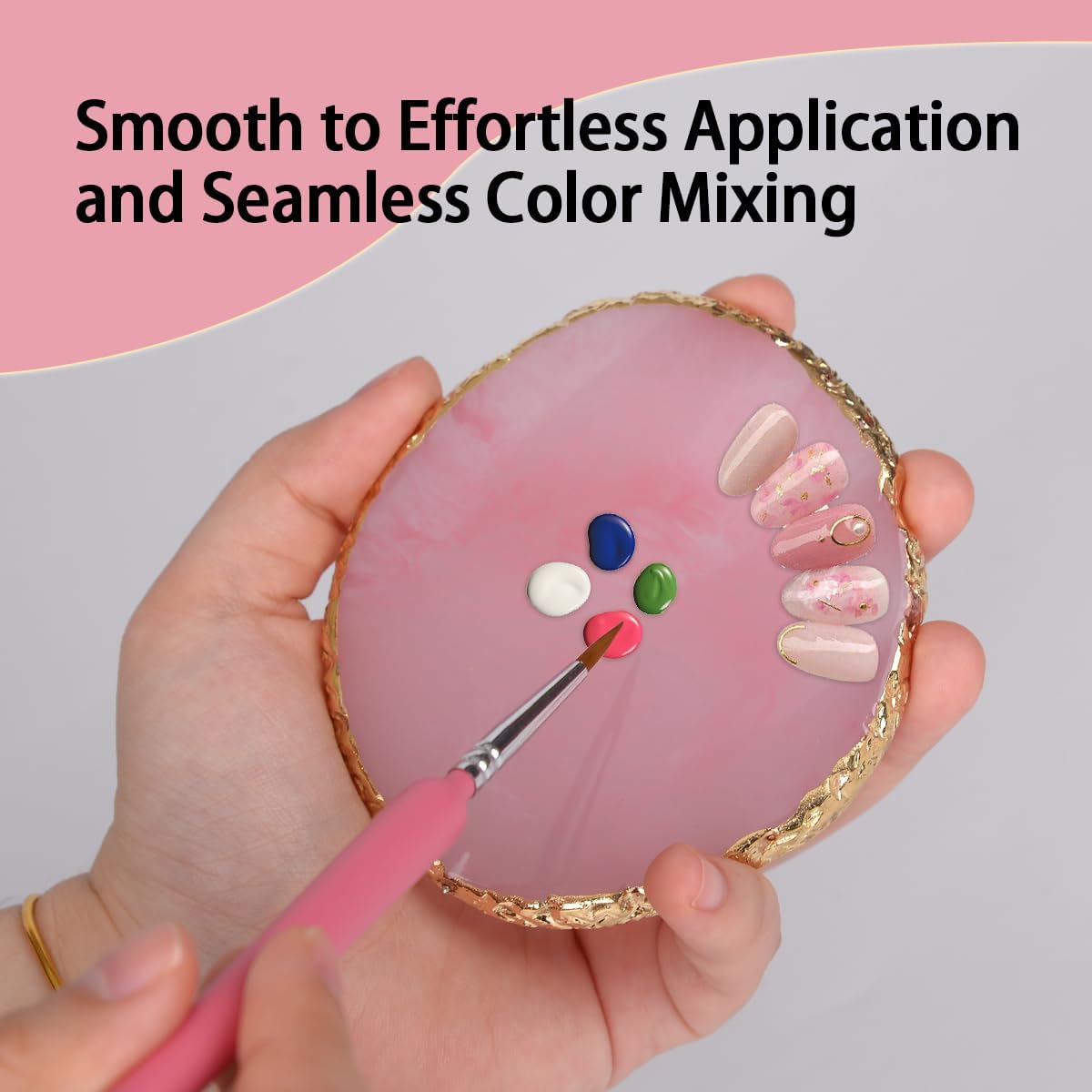 Nail Polish Palette, 2Pcs Resin Nail Art Palette, Nail Painting Mixed Color Palettes, Gold Edge Makeup Mixing Tray, Nail Supplies For Nail Techs, Nail Art Display Board(Orbicular)