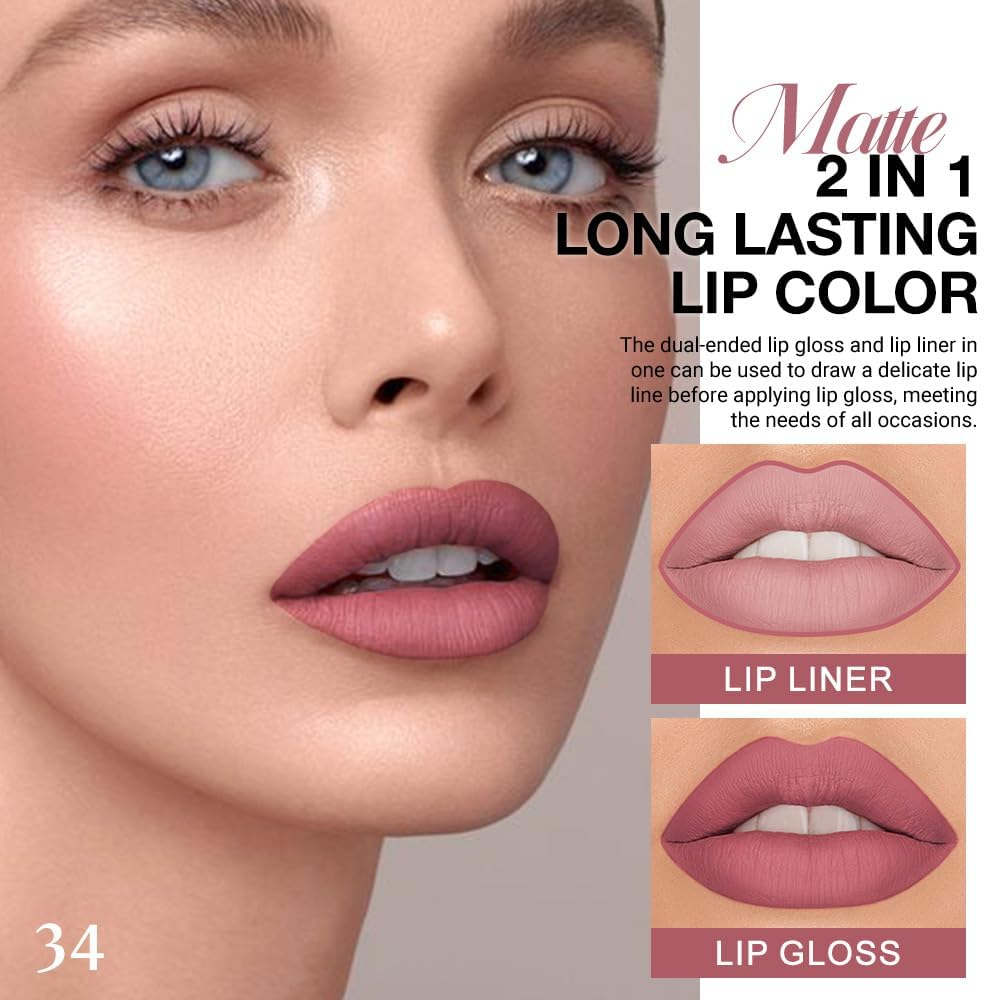 evpct 1Pcs Mauve Matte Lip Liner Stain Liquid Lipstick Makeup Set for Women, Mauve Lip Stick Liner Combo Long Lasting Waterproof Lipsticks labiales matte mate larga duracion Long Wear 24 hour Lipstick