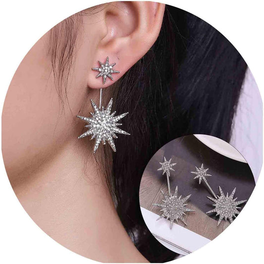 Starburst Jacket Earrings Gold Rhinestone Sun Earrings Front Back Studs Earrings Boho Celestial Earrings Jewelry for Women and Girls Gifts