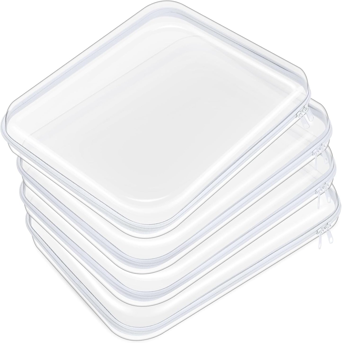 Hoolerry 4 Pcs Hard Clear Zipper Case Makeup Bags Plastic Pencil Pouch Transparent Storage Box Containers for Cosmetics, Snacks, Building Blocks, Puzzles(White,13.8 x 11.8 x 2 in)