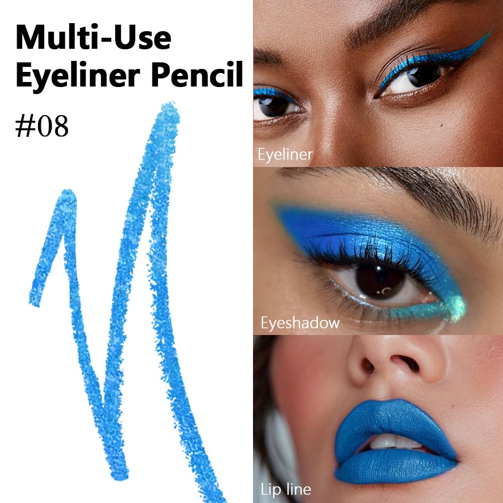 Kaely Gel Eyeliner Pencil for Women, Deep Sea Blue Eye Liner Waterproof Smudge Proof with Sharpener, Waterline Eye Makeup Liners, delineador de ojos contra el agua, Vegan & Cruelty-Free, 08