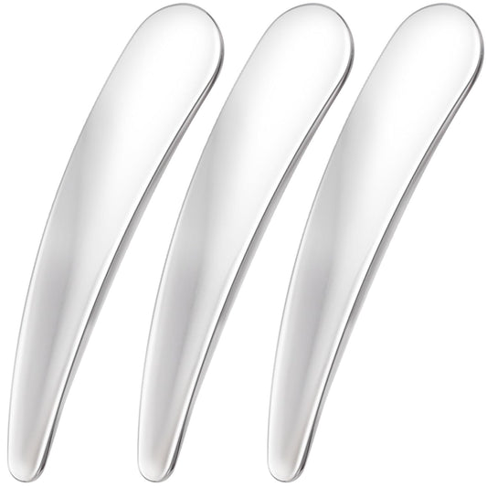 3pcs Mini Metal Makeup Spatula, Reusable Cosmetic Cream Spatulas Spoon, Skincare Scoop Applicator Facial Massage Beauty Tools for Mixing and Sampling Face Eye Cream- Silver