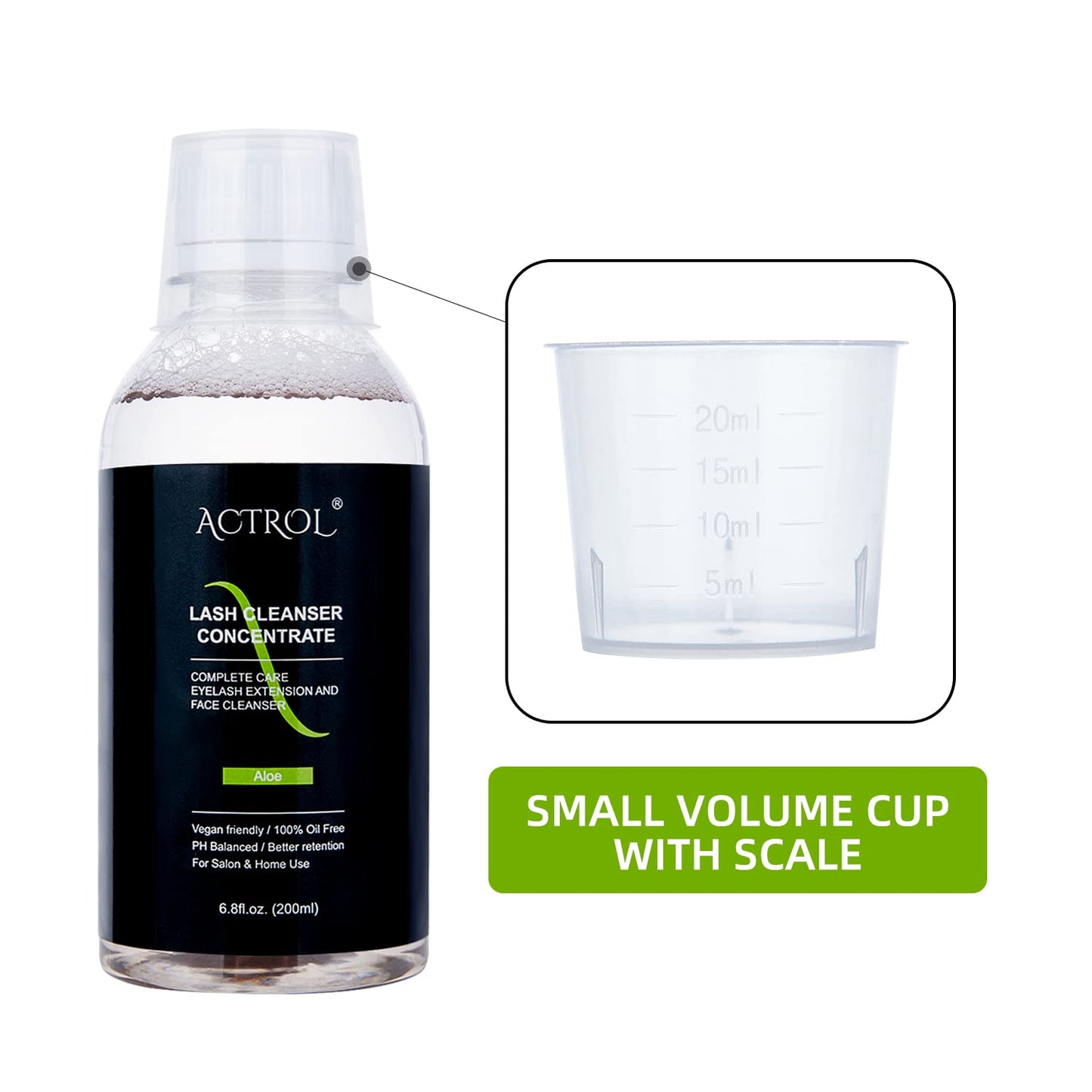 Eyelash Cleanser Concentrate 200ml Aloe Professional Lash Shampoo Foaming Cleanser Lash Wash Concentrate for Extensions Lashes with Salon Home Care-Makes 40 Bottles