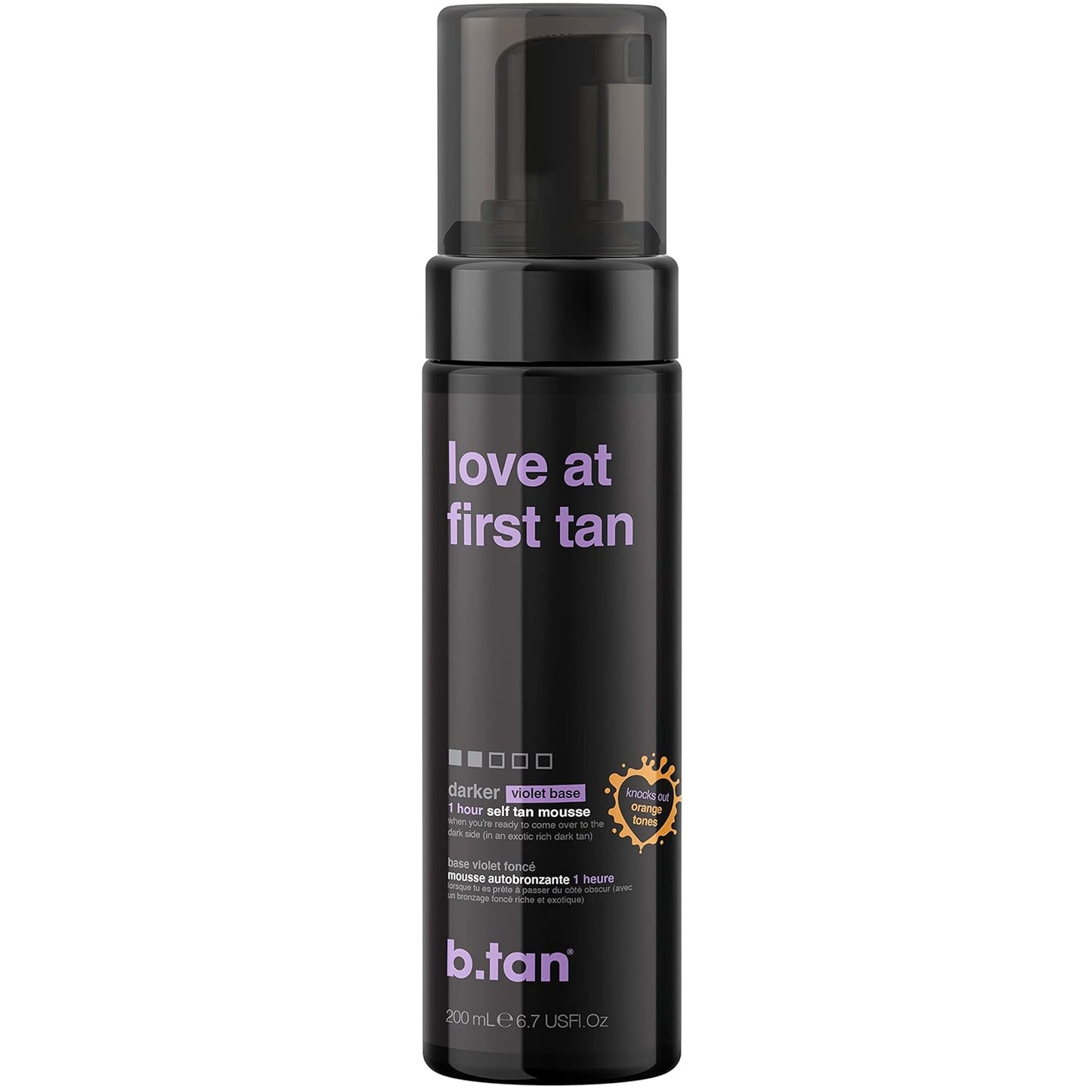 b.tan Violet Base Self Tanner Mousse | Love At First Tan - Best, 1 Hour Express Sunless Tanning Foam, Cancels Orange Tones, Dark Bronzing Glow, No Fake Tan Smell, Face & Body, 6.7 Fl Oz