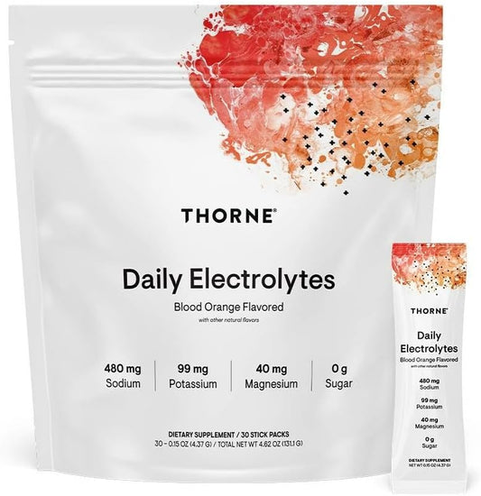 THORNE - Daily Electrolytes - Zero Sugar & Low-Calorie Electrolyte Drink Mix - Naturally Flavored & Sweetened - NSF Certified for Sport - Blood Orange - 30 Stick Packs