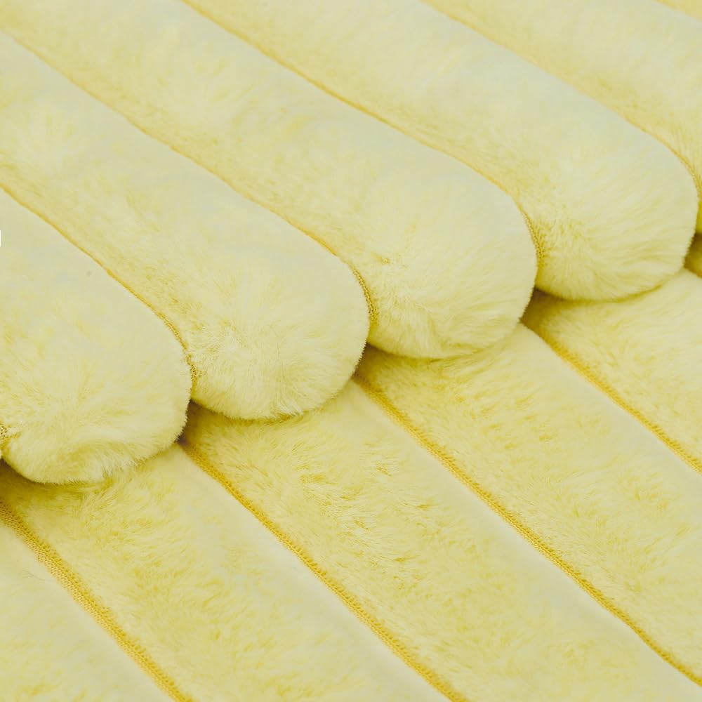 MADIZZ Set of 2 Faux Wool Plush Decorative Throw Pillow Covers 26x26 Inch Yellow Fluffy Striped Soft Decorative Cushion Cover for Sofa Bedroom Pillow Shell