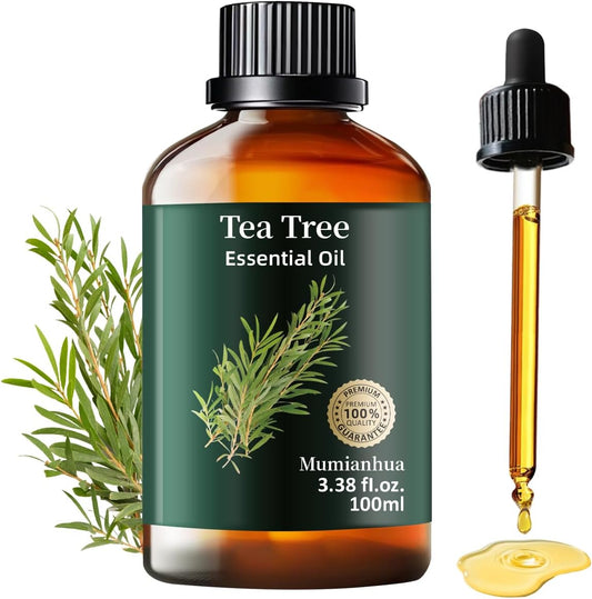 Tea Tree Essential Oil Pure Mumianhua Natural Tea Tree Oil for Diffuser, Aromatherapy, Skin, Face, Toenails, Foot Soak and DIY Soap Making 3.38 Fl Oz