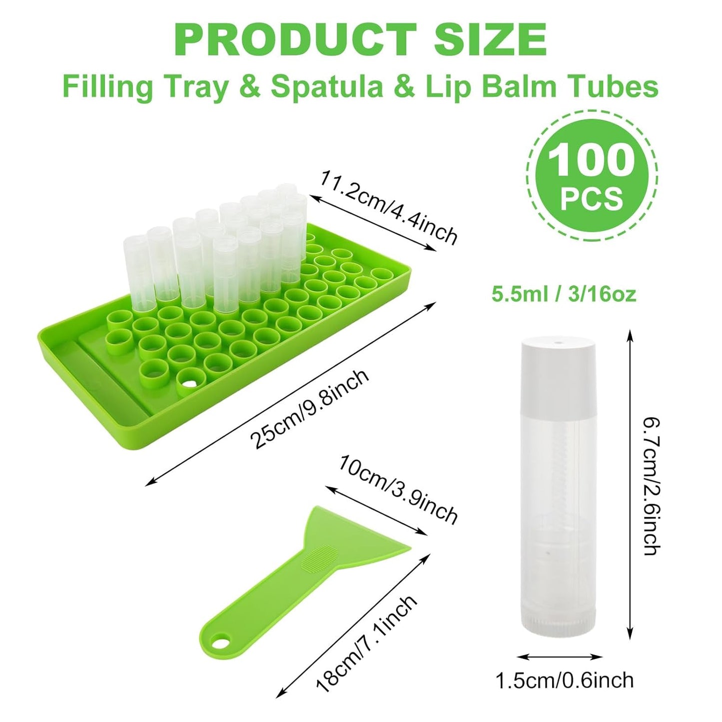 Lip Balm Tubes with Filling Tray and Spatula, 100PCS 5ml White Lip Balm Containers with White Caps, DIY Lip Care Balms Making Tray and Spatula for Women Girl Cosmetics Makeup