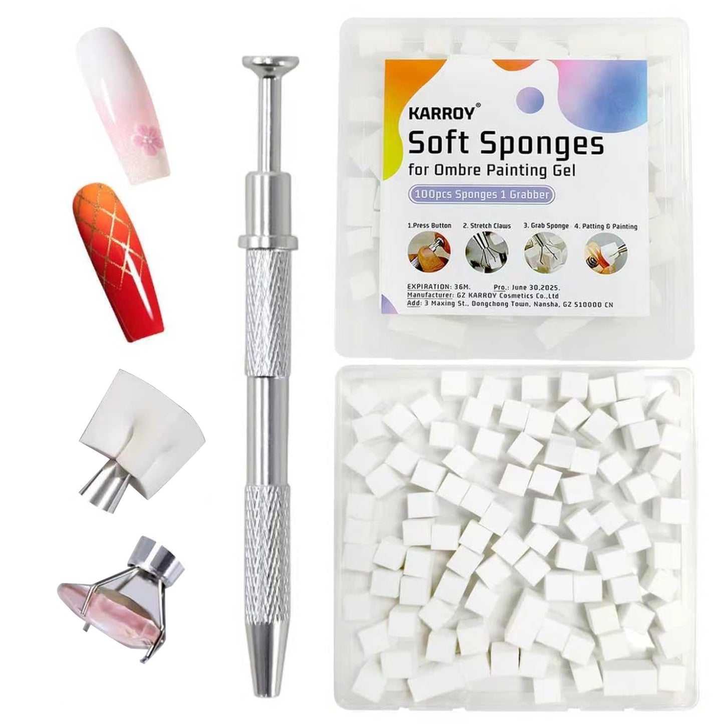 Soft Sponges for Painting Nail Gel with Grabber, Professional Grabbing Tools for Ombre Gradient Painting Gel Nails Sponges Patting Brush (100PCS Sponges & Grabber)
