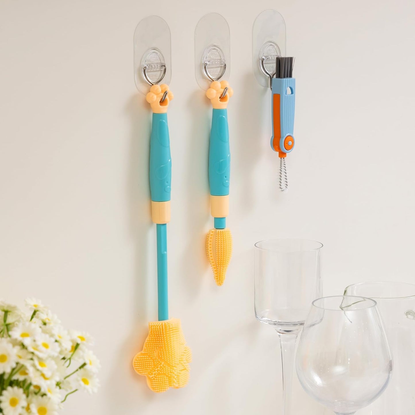 Adjustable Handle Length 10.5-13.8in Water Cup Cleaner Bottle Brush, Silicone Baby Bottle Brush, Pot Brush Cleaner, Blue