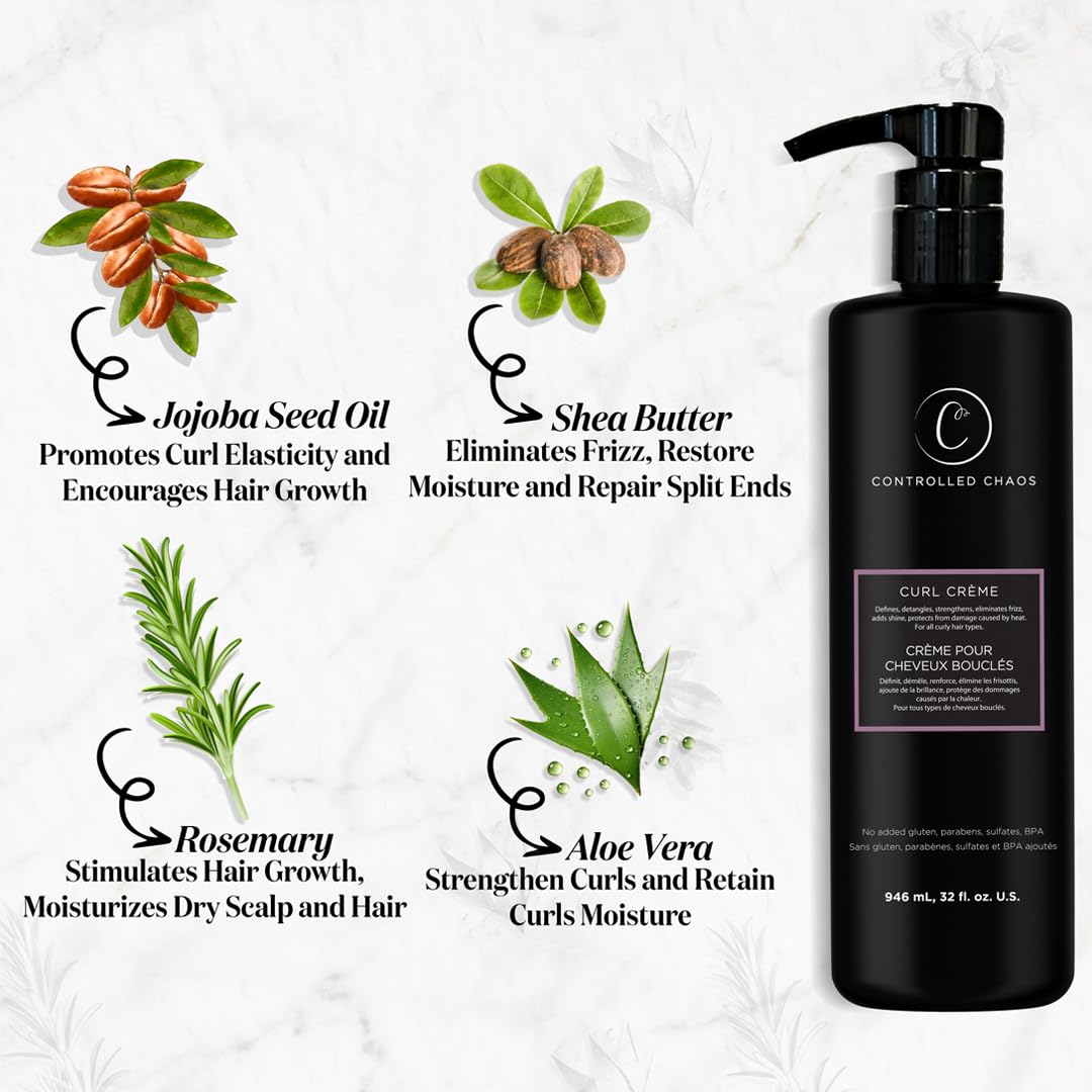 Controlled Chaos Curl Cream for Curly Hair Defining Cream with Shea Butter for Long Lasting Frizz Free Curls – Sulfate & Paraben Free Aloe Vera Curling Cream for Wavy Hair, Made in USA(32Oz)