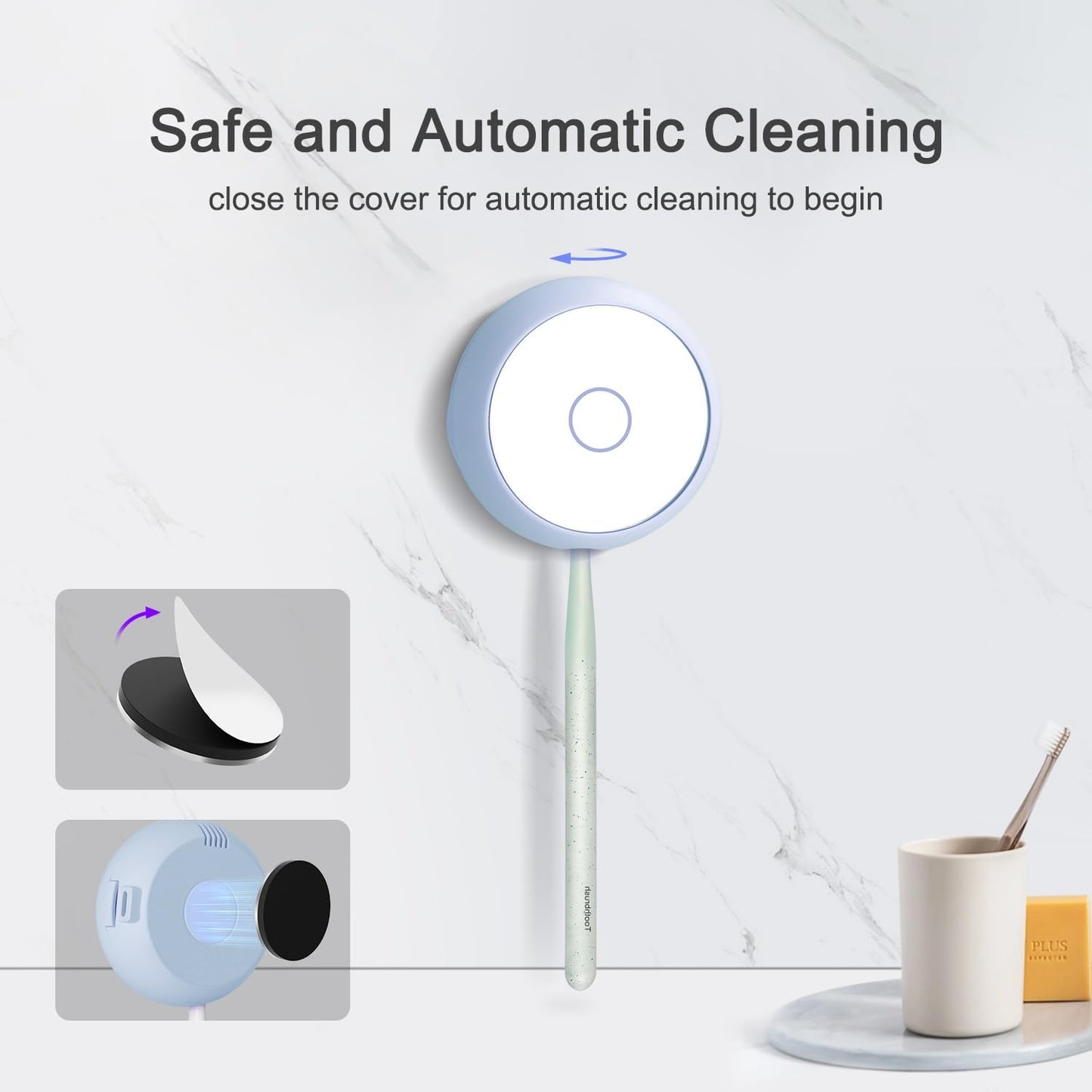 Toothbrush Holder, Toothbrush Cleaner Case, Portable USB Charging Toothbrush Cover with U V-C Light, Travel Toothbrush Holder (Blue-Mirror)