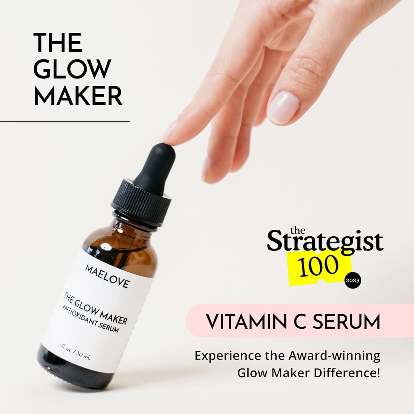 MAELOVE Glow Maker Vitamin C Serum with Vitamin E, Ferulic Acid & Hyaluronic Acid, Award-Winning Brightening and Hydrating Facial Serum, Unscented, 1.0 fl oz