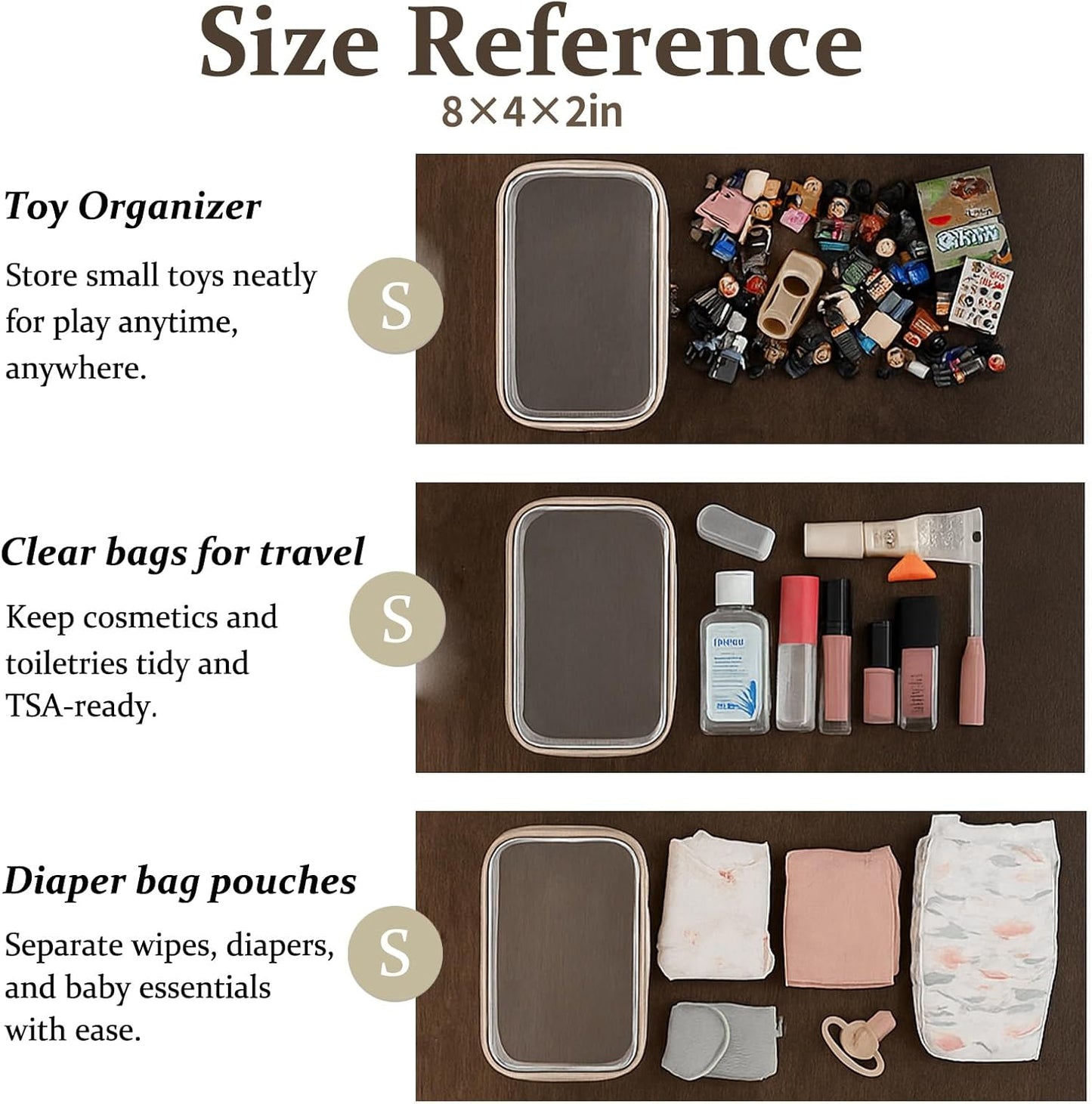 4 pcs Clear Zipper Pouches,Hard Shell Zipper Case, Toiletry Bag for Travel, CLear Diaper Bag, Toiletry Pouch, Travel Organizer, Clear Cosmetic Bag,Toy Storage Bins (M+3S) (Gray)