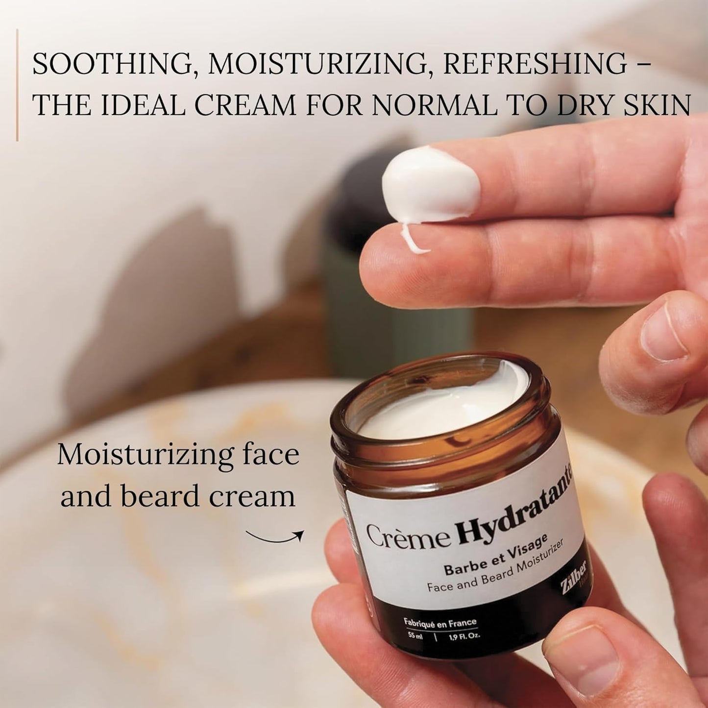 ZilberHaar - Beard Care Kit for Men - 1 Regular Beard Brush + 1 Beard Balm + 1 Moisturizing Cream + 1 Beard Bib - Stiff Boar Bristles and Beech Wood - Supplied in a Velvet Bag