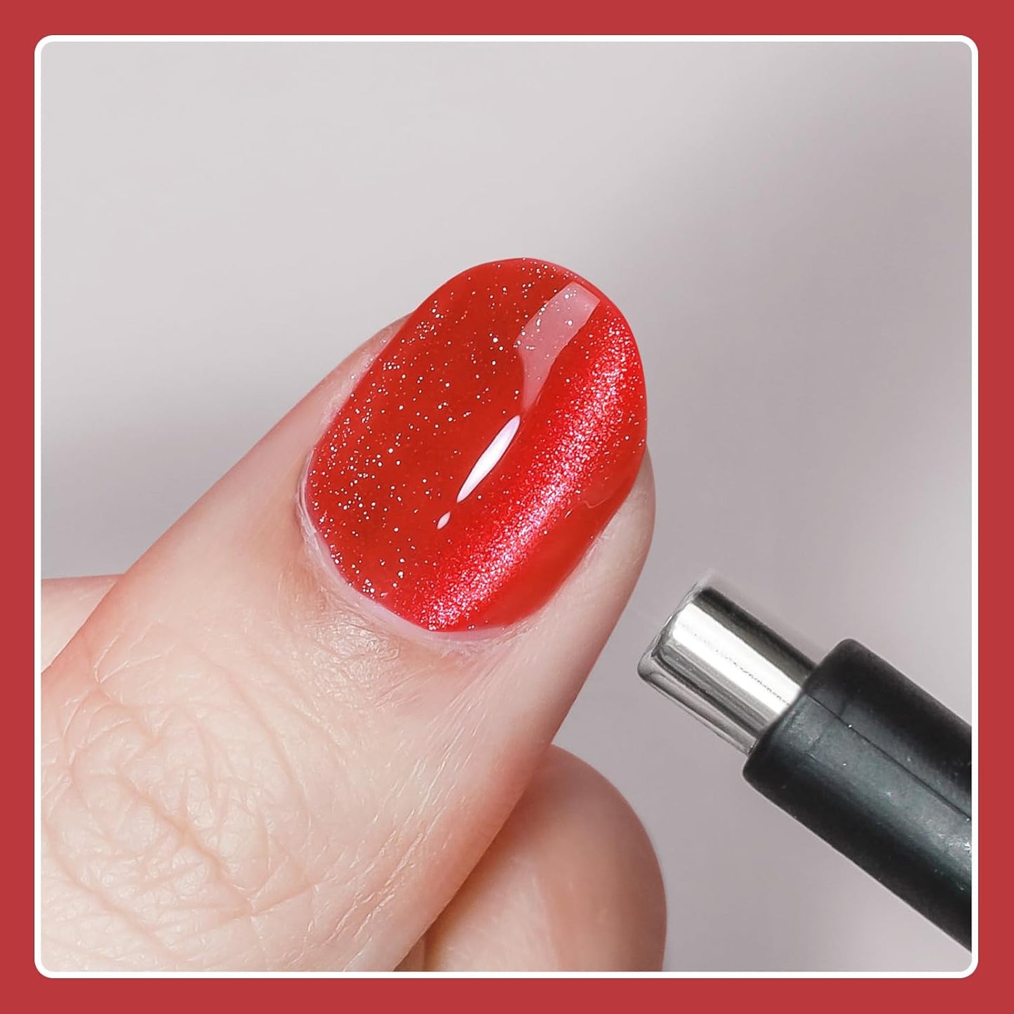 Red Cat Eye Gel Nail Polish, 15ML Magnetic Crystal Holographic Cateye Gel Polish Glitter Shimmer Reflective Nail Polish with Magnet Soak Off Salon DIY at Home