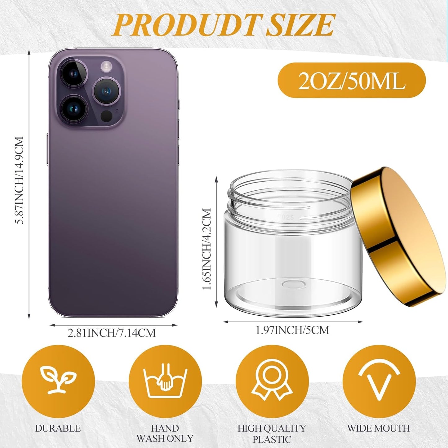 SATINIOR 36 Pieces 2 oz Plastic Jars with Lids Wide Mouth Airtight Reusable Container Acrylic Cosmetic Small Jars for Lotions Ointments Travel Toiletries Creams Make up Storage(Gold)