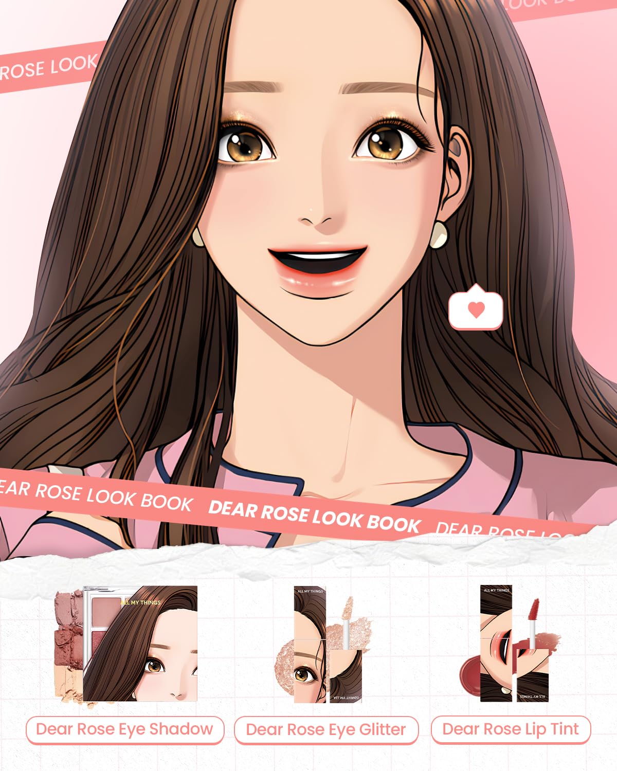 AMTS True Beauty Dear Rose Eyeshadow Palette, Matte Shimmer Glitter Highly Pigmented, Long Lasting, Cheek blush, K Beauty, Korean makeup