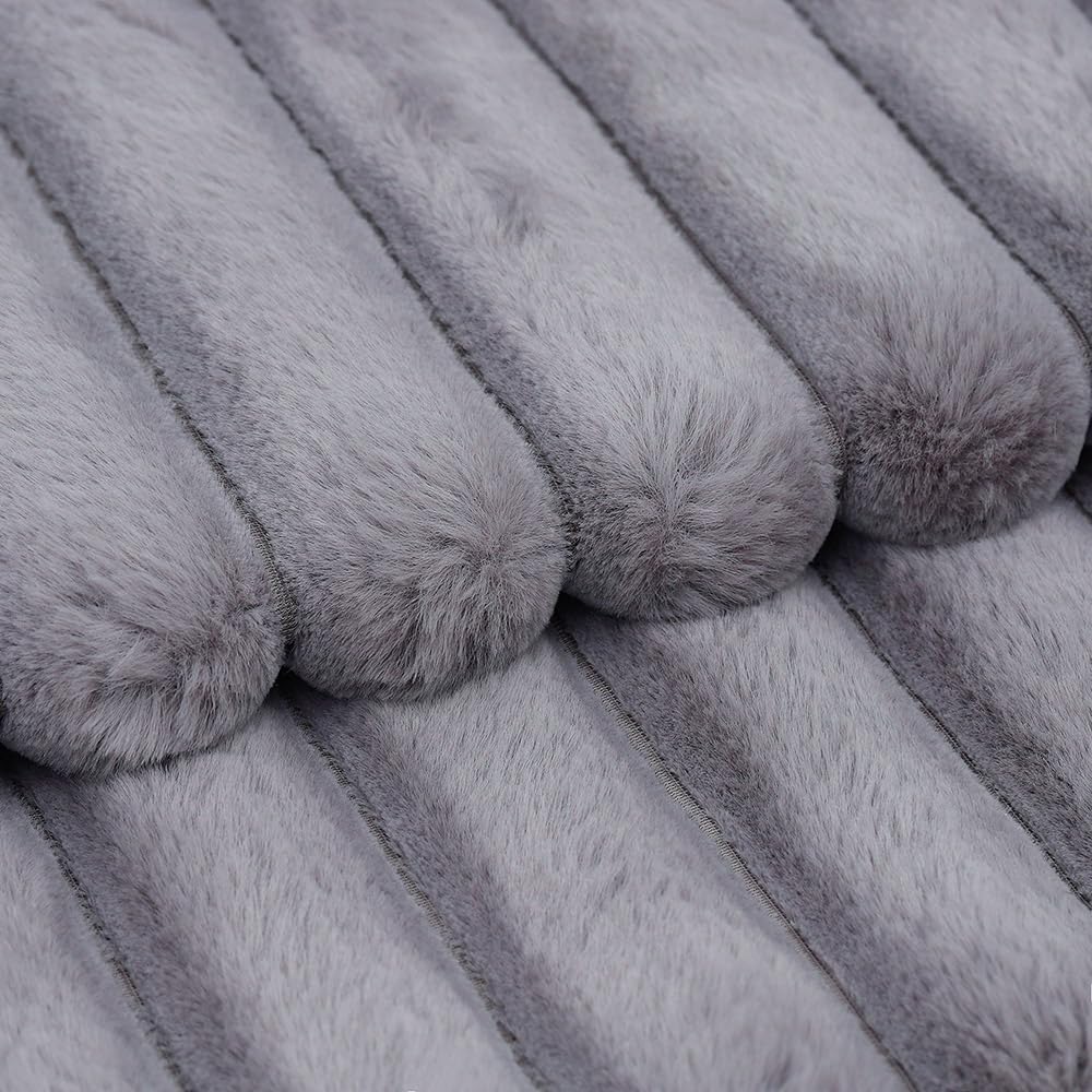 MADIZZ Set of 2 Faux Wool Plush Decorative Throw Pillow Covers 26x26 Inch Grey Fluffy Striped Soft Decorative Cushion Cover for Sofa Bedroom Pillow Shell