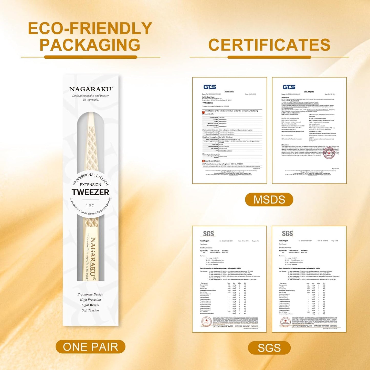 NAGARAKU Precision Fiber Tip Tweezer for Eyelash Extensions Diamond Grip 5cm Slim Tweezers Tip Anti-Static Anti-Slip Premium Stainless Steel Pointed Separate Eyelashes Curved Tweezers with Box (AG-02)