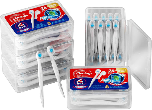 cleaings® Mini Disposable Toothbrush Set with Toothpaste – Travel Essentials, Portable Toothbrush for Women & Men, Camping, Road Trip, Vacation, 24 Count-Intense Mint Flavor（Pack of 5）