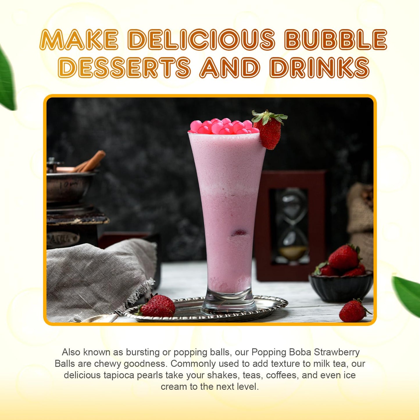 Fanale Popping Boba Pearls for Bubble Tea - 2 lb (1 lb X 2) | Strawberry | Bursting Boba Pearls Bubble 450g X 2 | Fruit Juice Flavor for Shakes, Dessert, Smoothie | FPB001-SP450 X 2