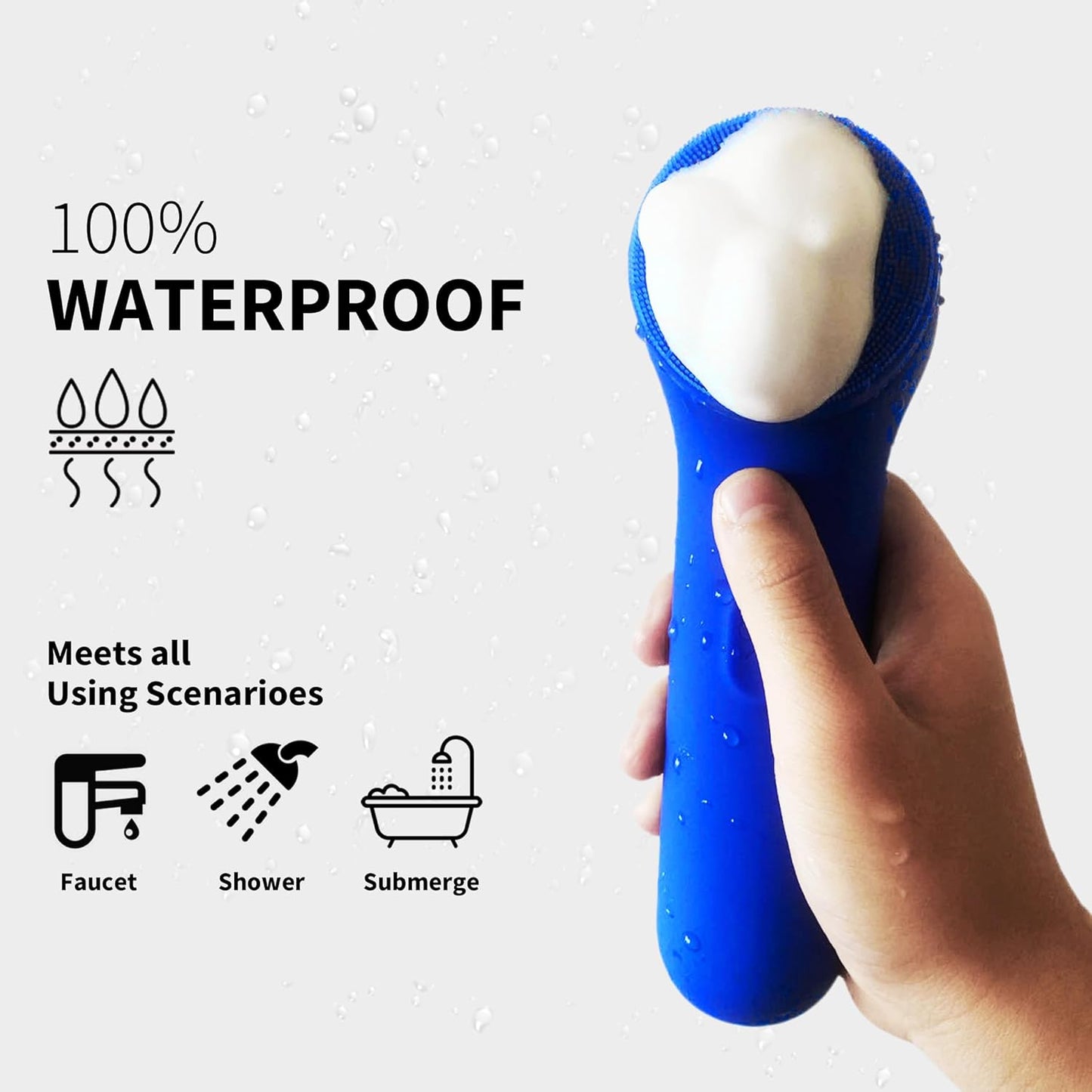 Premium Face Scrubber, Deep Pore Cleansing Brush, Waterproof & Rechargeable Face Scrub Brush for Men& Women, Electric Facial Exfoliator with 3 Brushes, 3 Intensities, 2 Modes with Eye Rollor - Azure