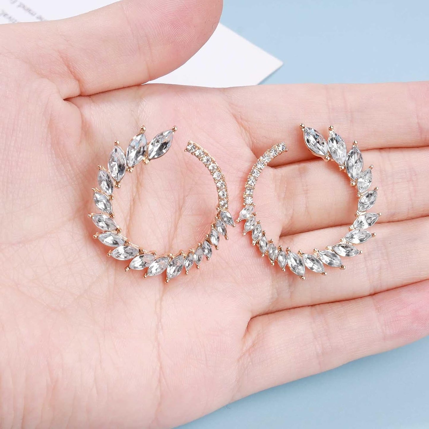 Vintage Rhinestone Hoop Earrings Gold Round Circle Studs Earrings Bright Crystal Earrings Bling Wedding Earrings Jewelry for Women and Girls