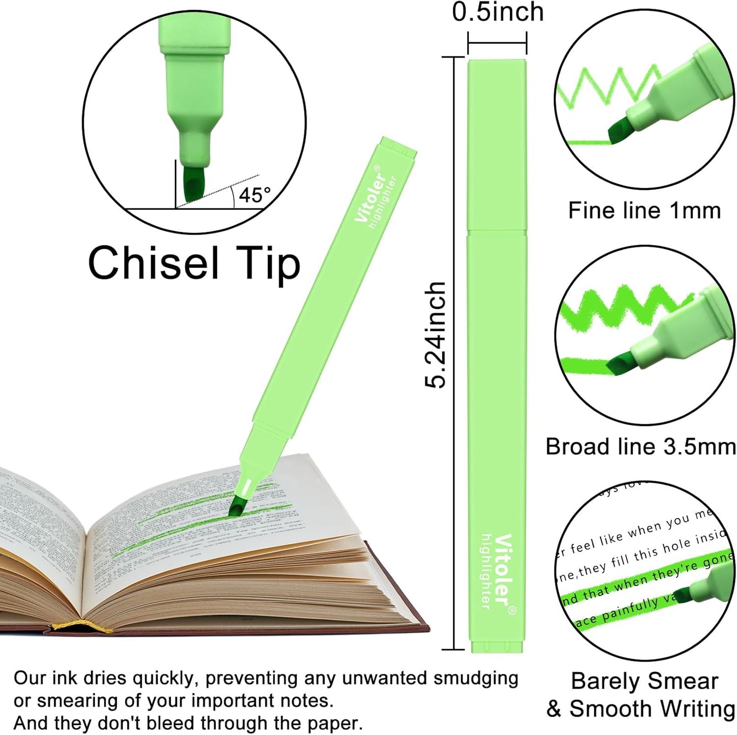 Vitoler 10Pack Bible Highlighters, Cute Assorted Colors Pastel Highlighters No Bleed Chisel Tip Highlighter for Aesthetic School Supplies