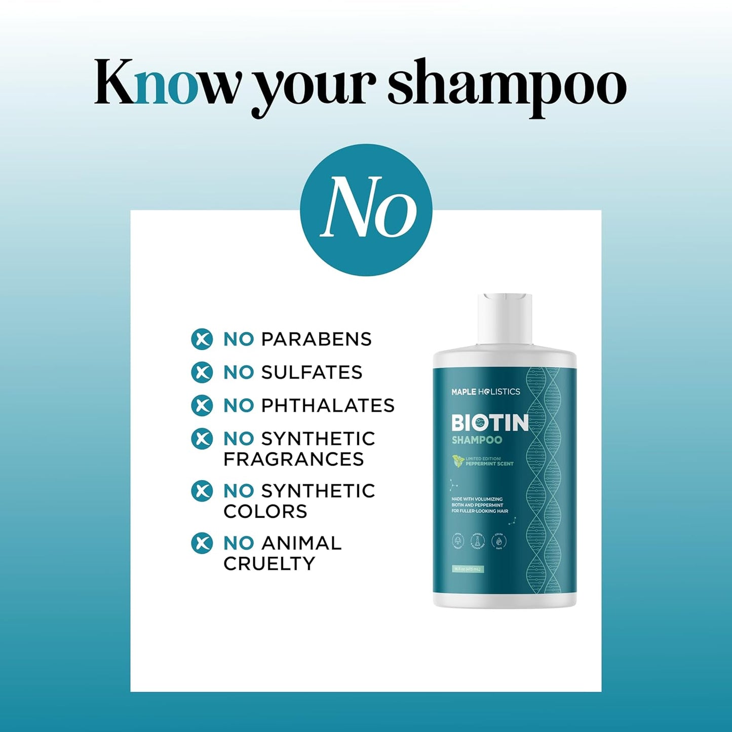 Volumizing Biotin Shampoo for Thinning Hair - Thin Hair Shampoo with Peppermint Argan and Essential Oils for Hair Care - Vegan Sulfate Free Shampoo for Damaged Dry Hair Paraben and Cruelty Free (Mint)